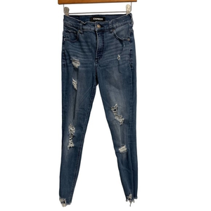 Express Denim Perfect Skinny‎ Distressed Blue Jeans Size 2 Pre-owned
